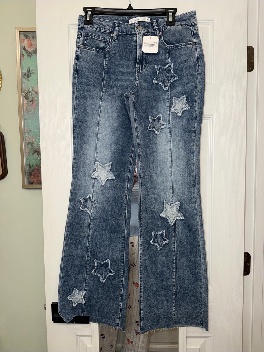 Altar'd State Distressed Star Patch Wide-Leg Jeans - Blue NWT